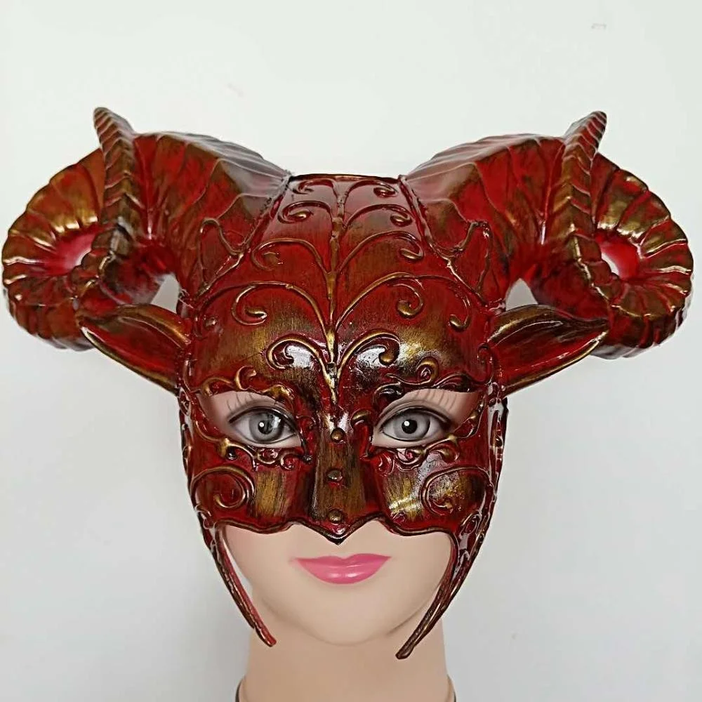 Halloween Devil Demon With Horn Bloodly Red Masquerade Ball Costume Party Mask Clothing Shoes Accessories Specialty