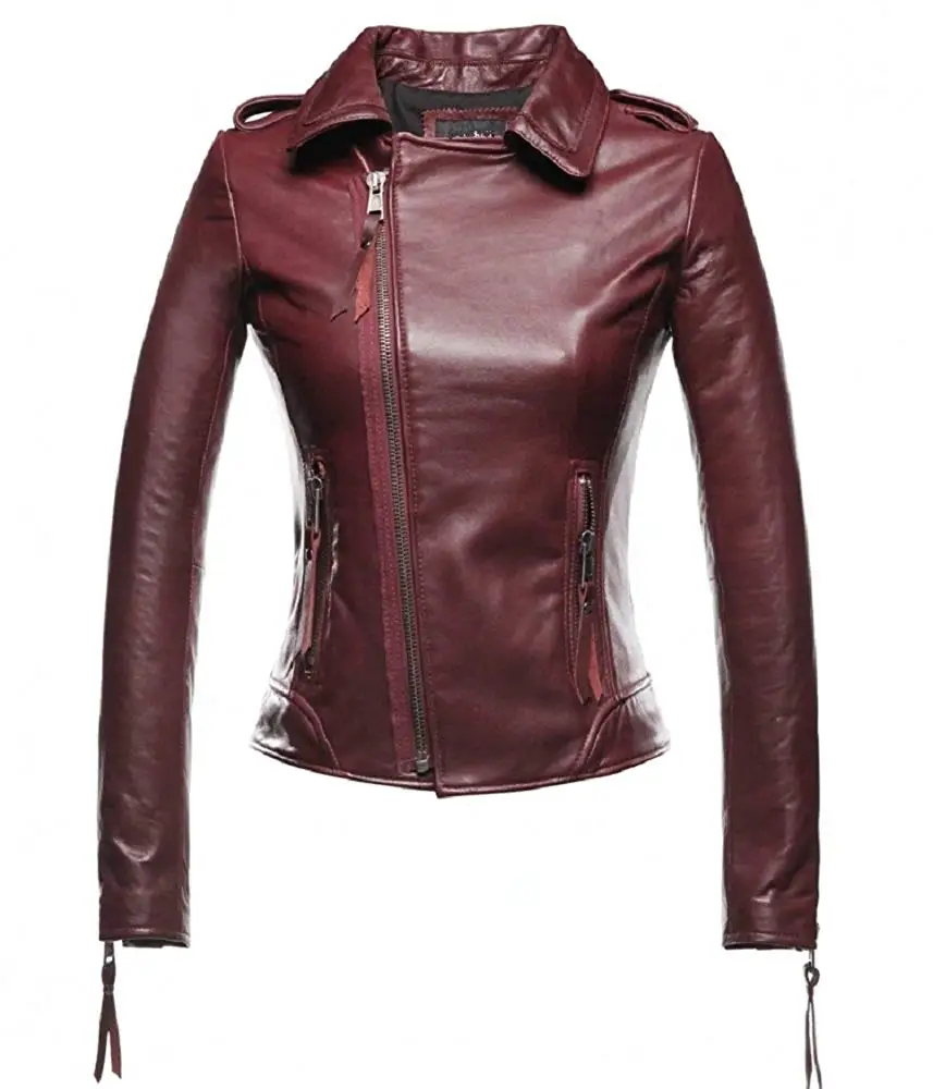 Women Wine Red Star Style Genuine Leather Jacket Excliria