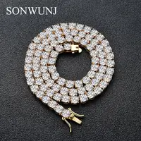 

3mm 4mm 5mm Copper Zircon Tennis Chain 1 Row Necklace Hip hop Bling Jewelry Gold Silver CZ Tennis Chain Necklace Iced Out CN033