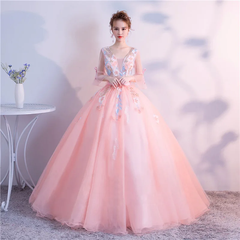 

HQ040 Adults Quinceanera Dresses Half Sleeves Ball gown Prom Dress Red Carpet Celebrity Dress, Pink;blue;light gray