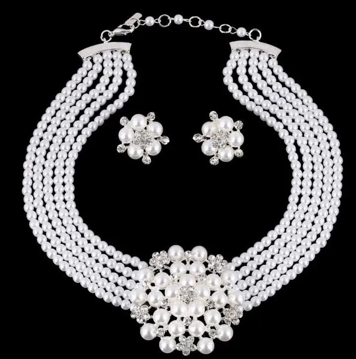 

Wiipu Pearl Wedding NECKLACE Bridal Wedding Party Prom Jewelry Set Crystal Rhinestone Necklace