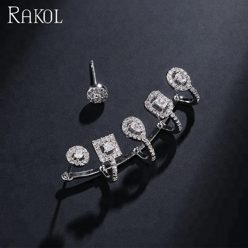 

RAKOL E2027 Punk Style jewelry 18k/rose gold Fashion Cubic Zirconia CZ bridal Earrings, As picture