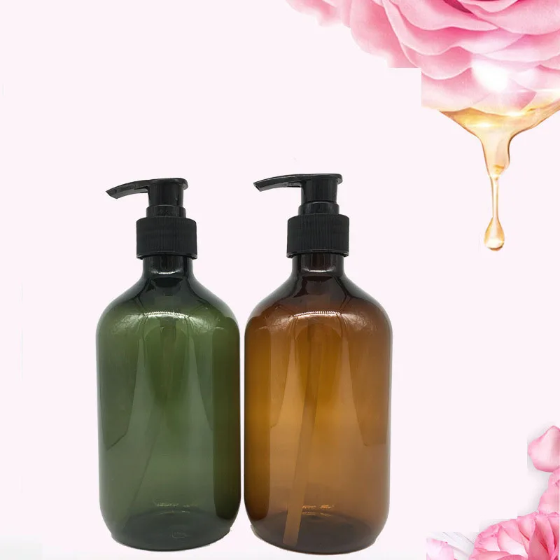 
Custom logo large white amber green translucence 500 ml pet shampoo bottle 