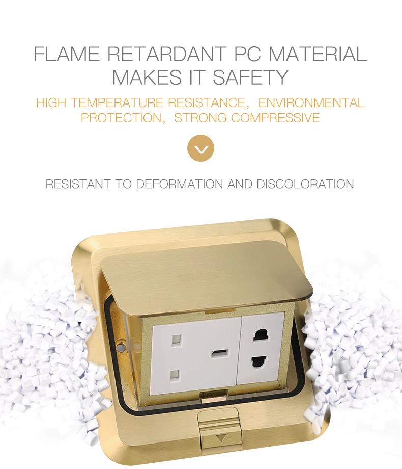 Waterproof Alloy Brass Pop Up Floor Outlet Mounted Universal Socket Box