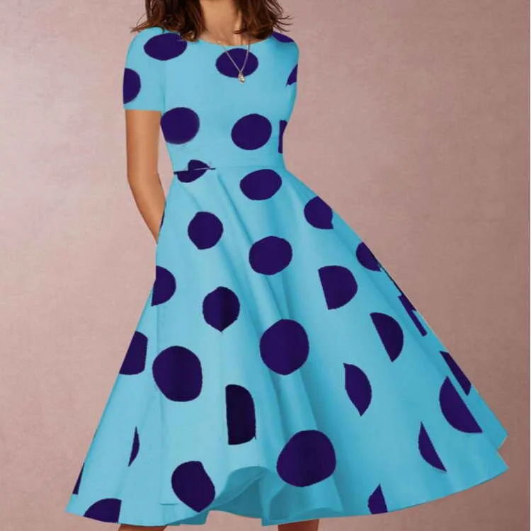 

Wholesale Sexy Women Dress Plus Size Dot Print Bohemian Long Casual Dresses, As picture