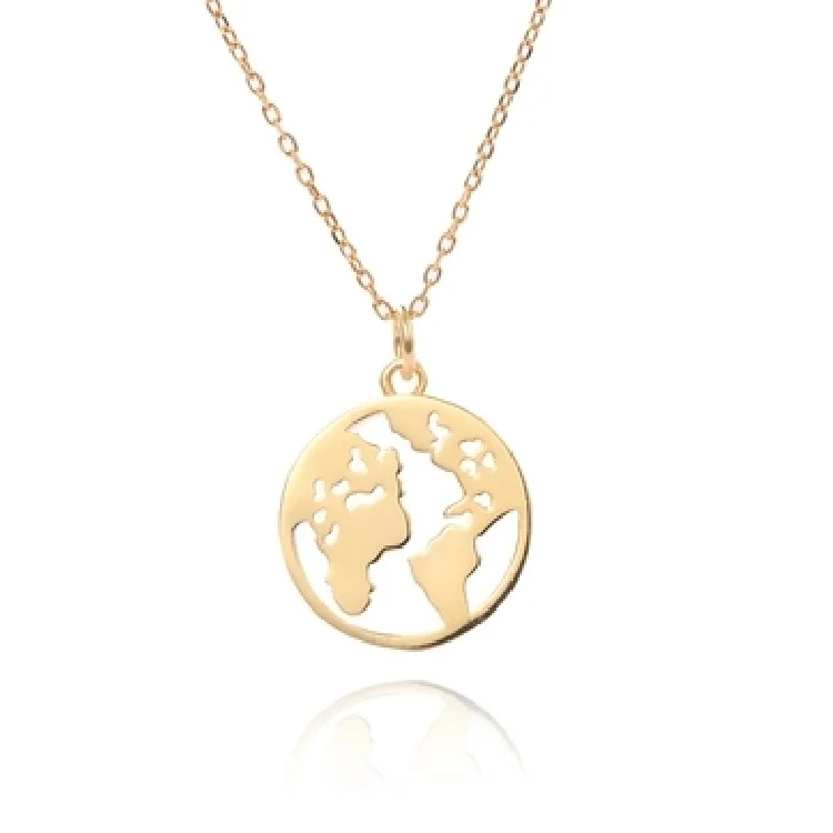 

Trendy 925 Sterling Silver World Map Necklace Gold Plated Global Earth Charm Pendant Necklace