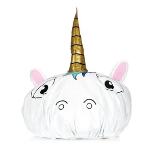 Image of 2019 New Custom Design Funky Novelty Disposable Gold Horn 3D Unicorn Animal Waterproof Baby Kids Shampoo Bath Shower Cap