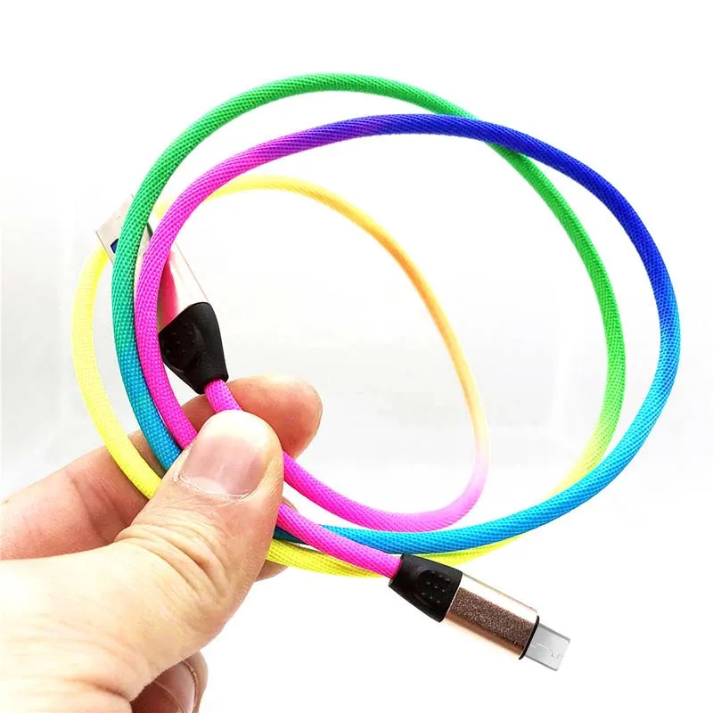 

Amazon Best Selling 1.5m Rainbow Colorful Nylon Braided Micro Charging USB Cable, Charger Data Sync type-C Cable for iPhone, Rainbow line with pink plug