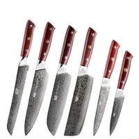 

FINDKING 6 PCS AUS-10 Damascus Steel Rosewood Wood Handle Damascus Knife Set 67 layers Chef Utility Knife