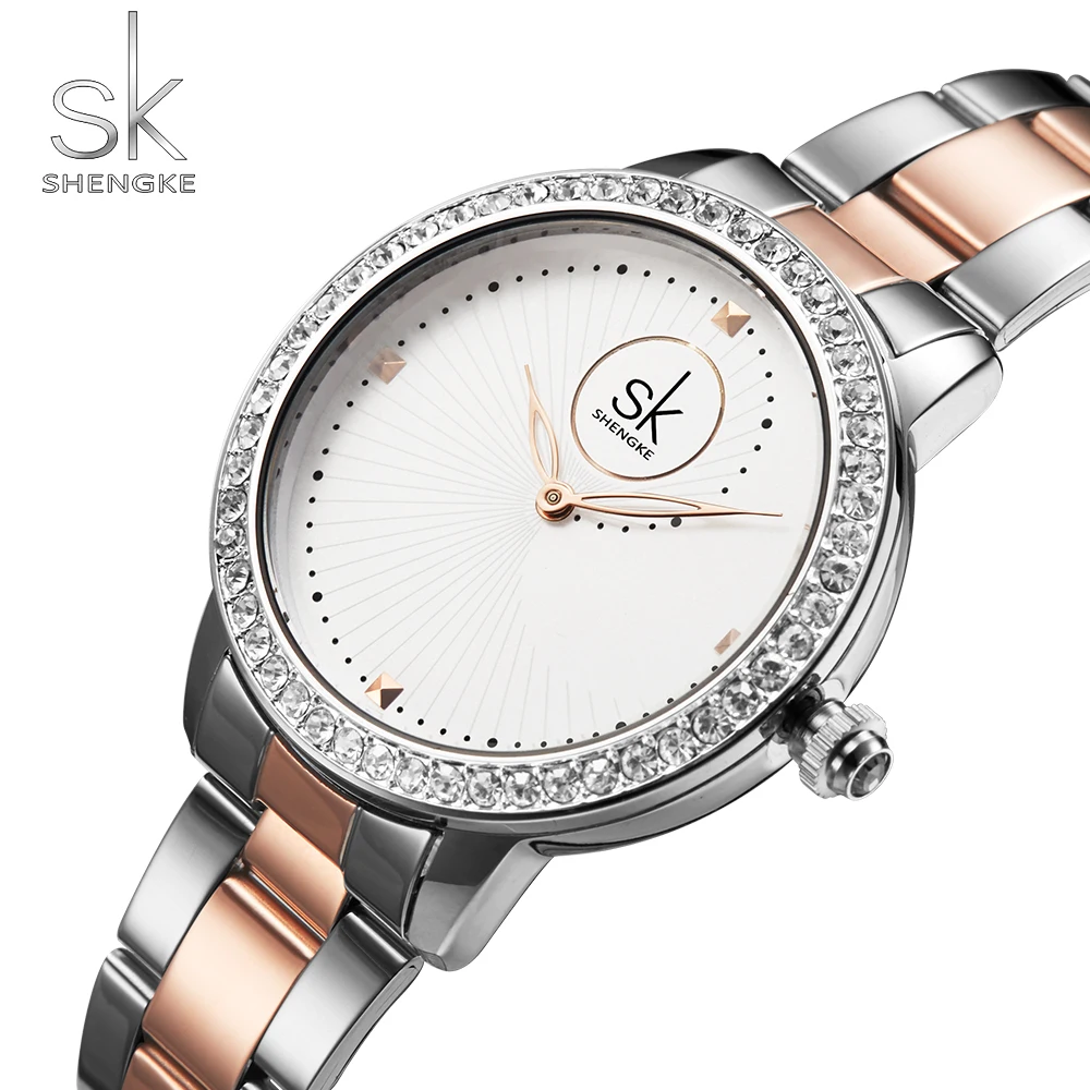 

Top Brand Shengke Luxury Quartz Watch Women Crystal Dial Ladies Watches Reloj Mujer 2019 SK Waterproof Female Wristwatch Gifts, 2colors for choice