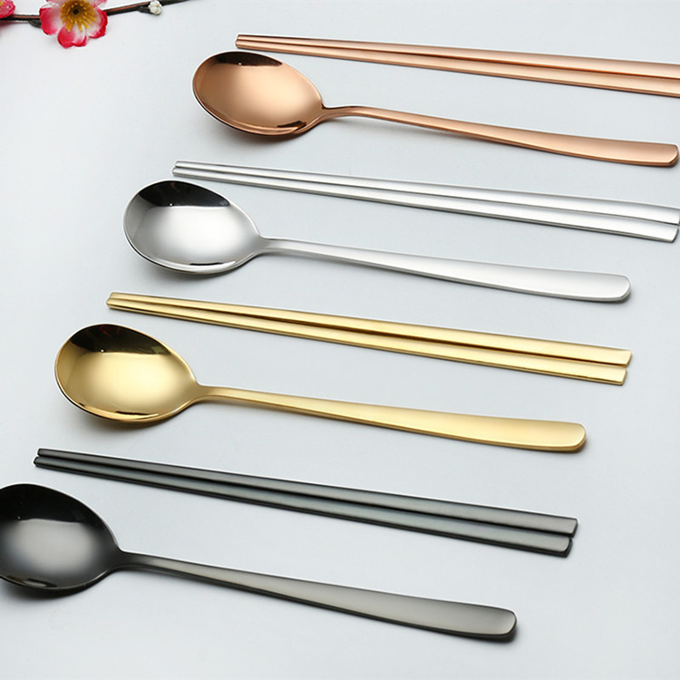 

Stainless steel korean flatware spoon fork chopstick cutlery set, Silver/gold/rose gold/black/purple/blue