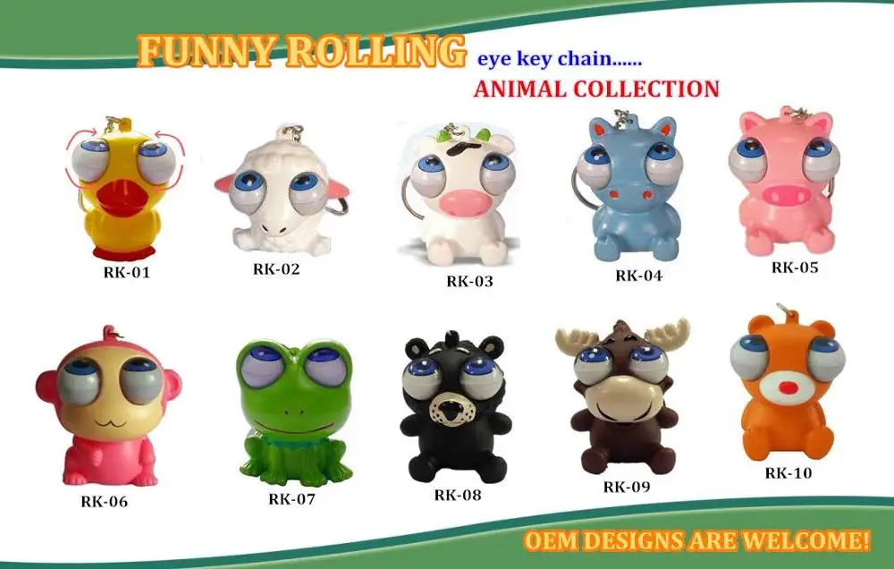 Rolling Eyes Animal Pvc Keychains,Custom Squeeze Liquids Eyes Deer