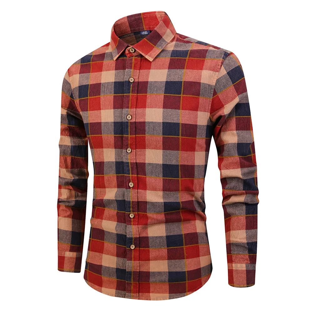 

KC720 Men Autumn Design Long Sleeves Cotton Plaid Casual Shirts