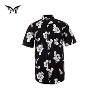 

Latest design cotton flower short sleeve aloha hawaiian shirt camisa tropical hombre caballero black and white