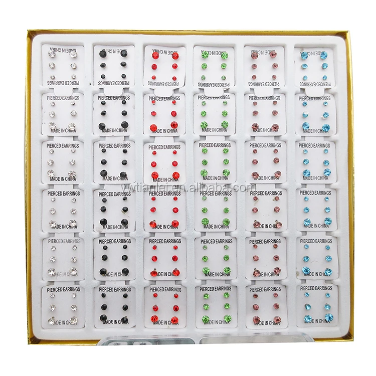 Wholesale cheap price fashion women colorful crystal rhinestone stud earrings with box packing