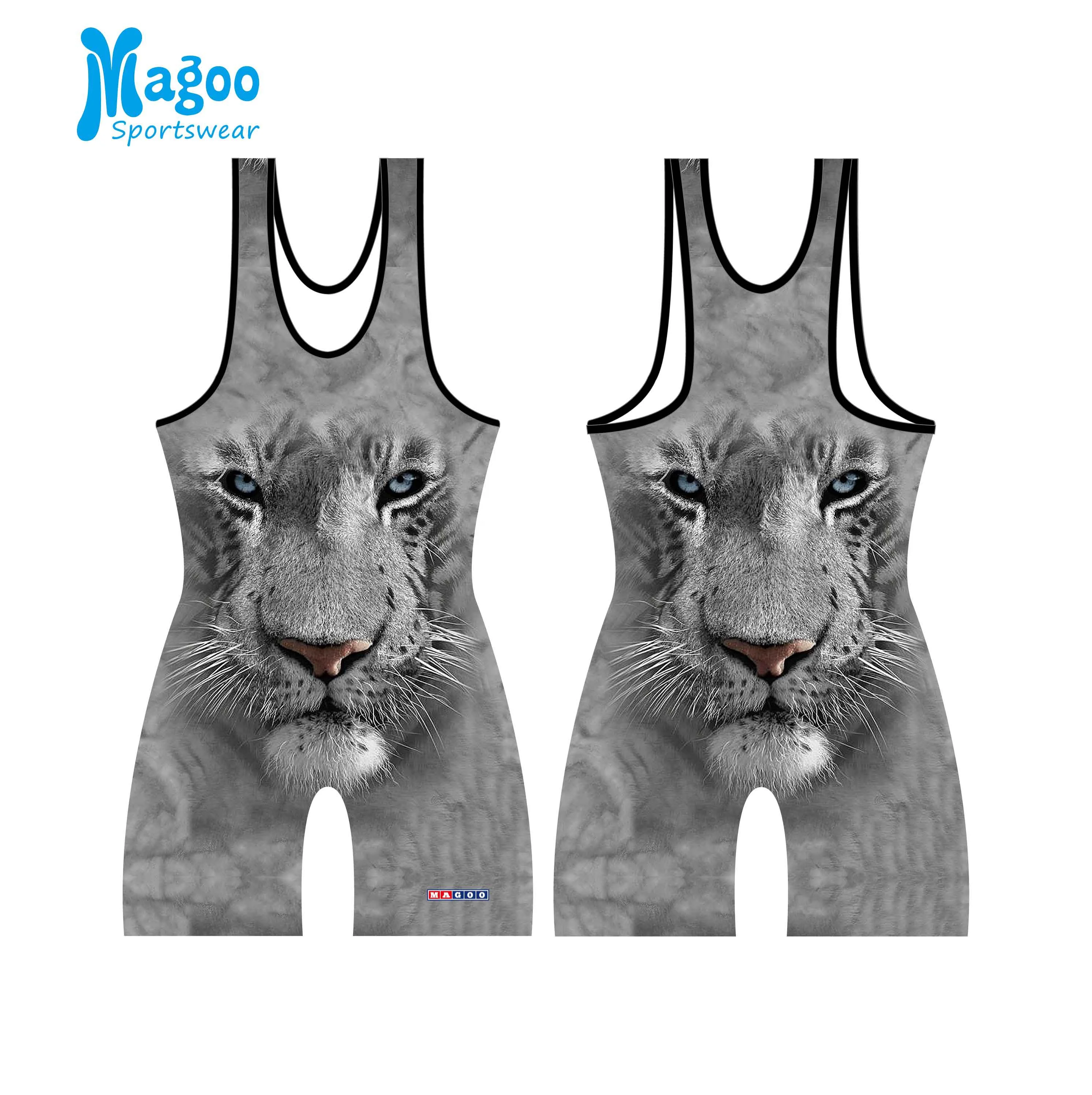 
Fashion Sports Jerseys OEM Sportswear Custom Brand Customized Sublimation Animal Funny cool Lycra Wrestling Singlets 
