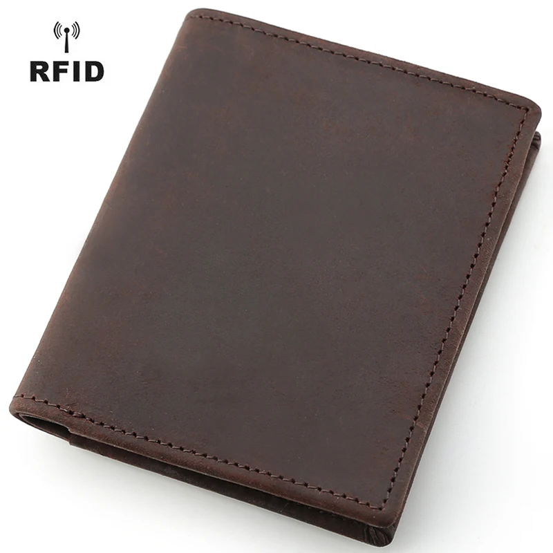 

Retro Custom Top Grain Brown Leather Wallet Genuine Cowhide Leather RFID Blocking Wallet For Men