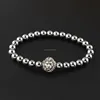 BRA1262 Fashion Silver Plated Hematite Beaded Lion Face Head Bracelet