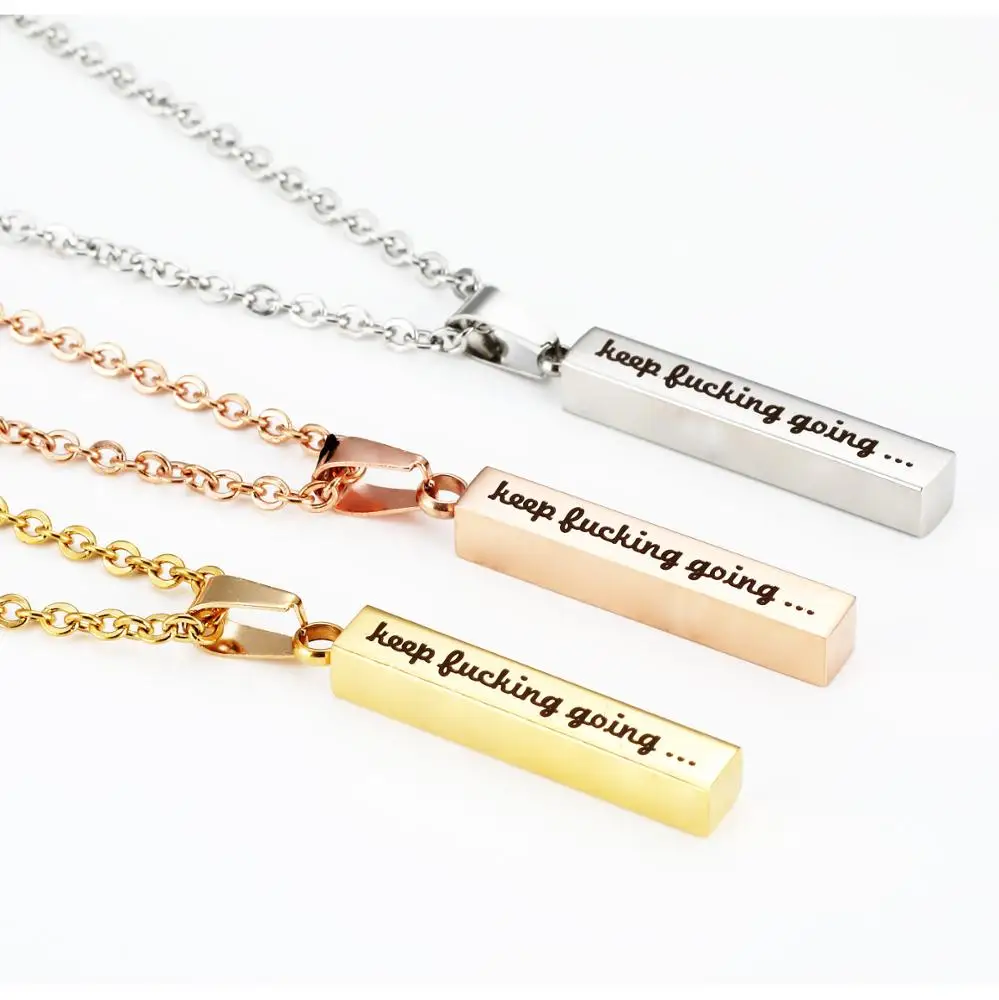 

Hainon Custom necklace stainless steel three-dimensional strip necklace Engraved logo characters DIY jewelry