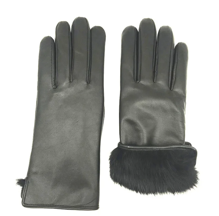 

Women soft lambskin genuine rabbit fur lined leather gloves