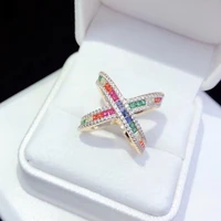 

2019 new 18k gold plated artificial jewellery rainbow baguette women jewelry ring