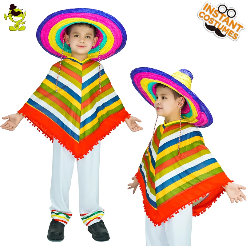 

High Quality Mexican Rainbow Costumes Carnival Party Native Mexican Cape for Unisex Children, N/a