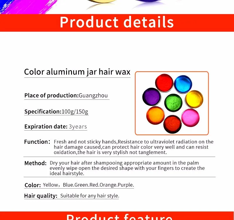 Professional Hair Styling Wax Alcohol Free Water Based Hair Wax Color