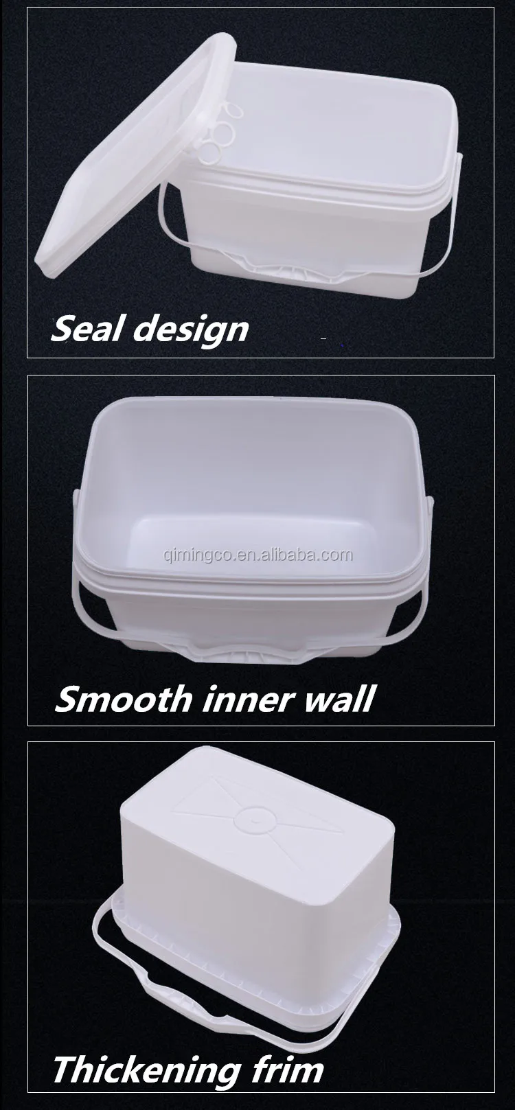 2 Gallon Square Bucket - Durable 25L Rectangle Plastic Pail