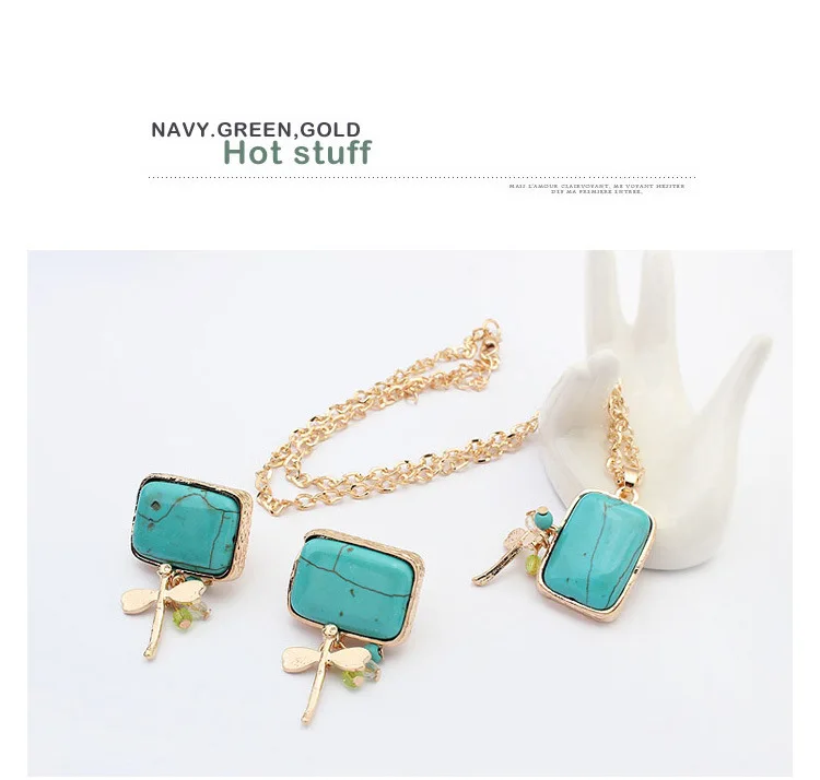 

Turquoise and enamel pendant alloy necklace hot selling jewelry set