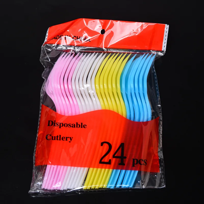 

hot sale 24pcs Disposable cake plastic color fork and spoon for birthday party