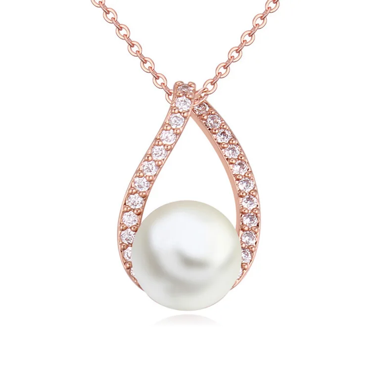

Free Shipping 18kgp stone natural pearl price, 2016 crystal pearl necklaces designs, Rose gold