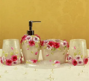 Image of Resin Bathroom Accessory Set Complete, Gold Bathroom Accessories for Bathroom, Powder Room, Kitchen
