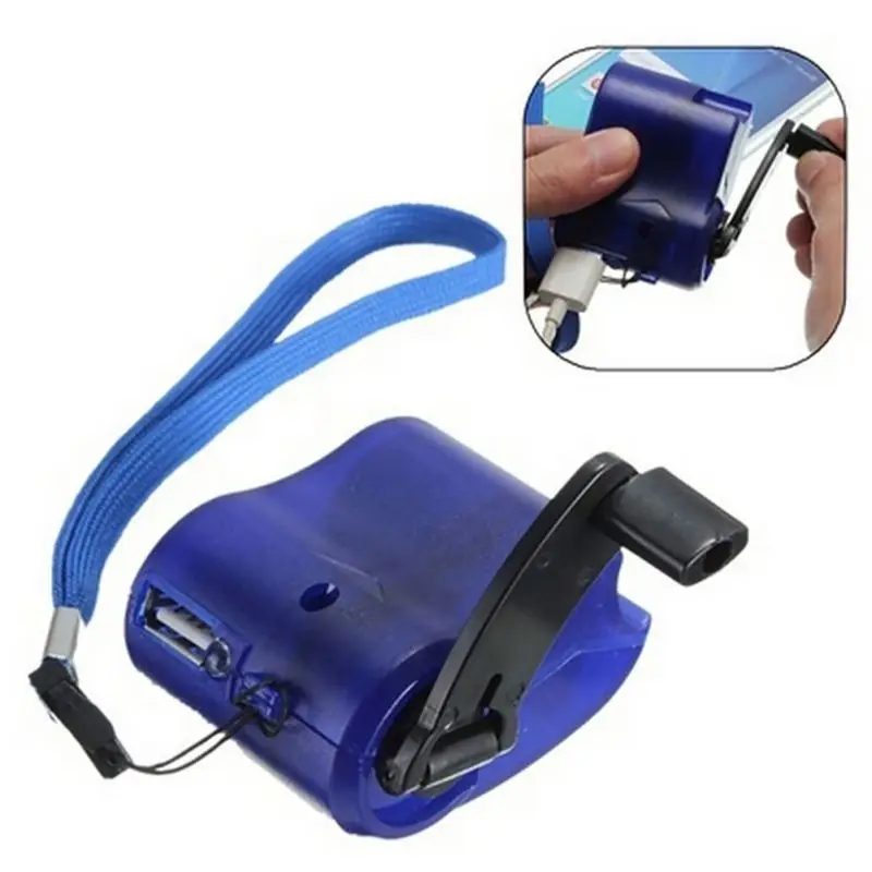 

Portable USB Hand Crank Phone Charger Emergency Hand Power Dynamo with Rope Manual USB Charging Charger Universal, Black,blue