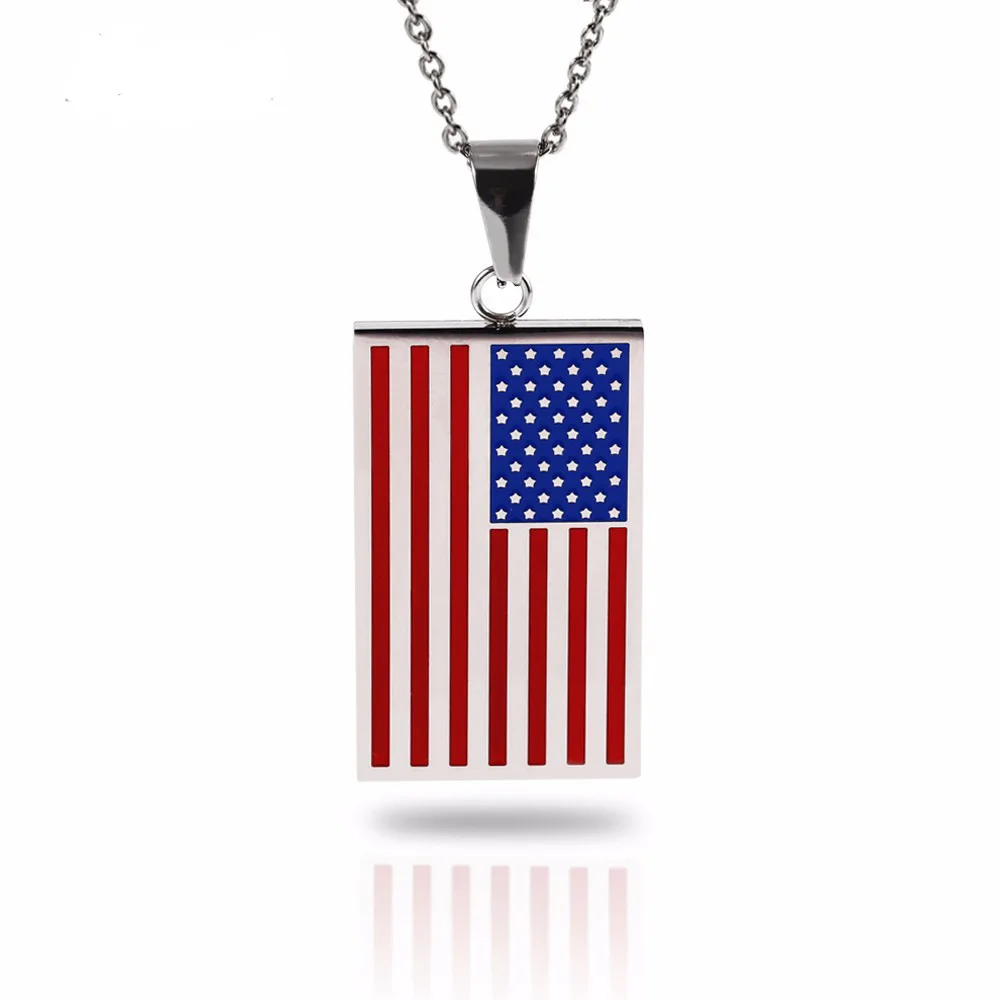 

Wholesale American Flag USA Patriot Freedom Stars Stainless Steel Dog Tags Pendant Necklace for Men Women