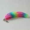 Hot products plush keychain rainbow colorful faux fake fox fur tail keychain