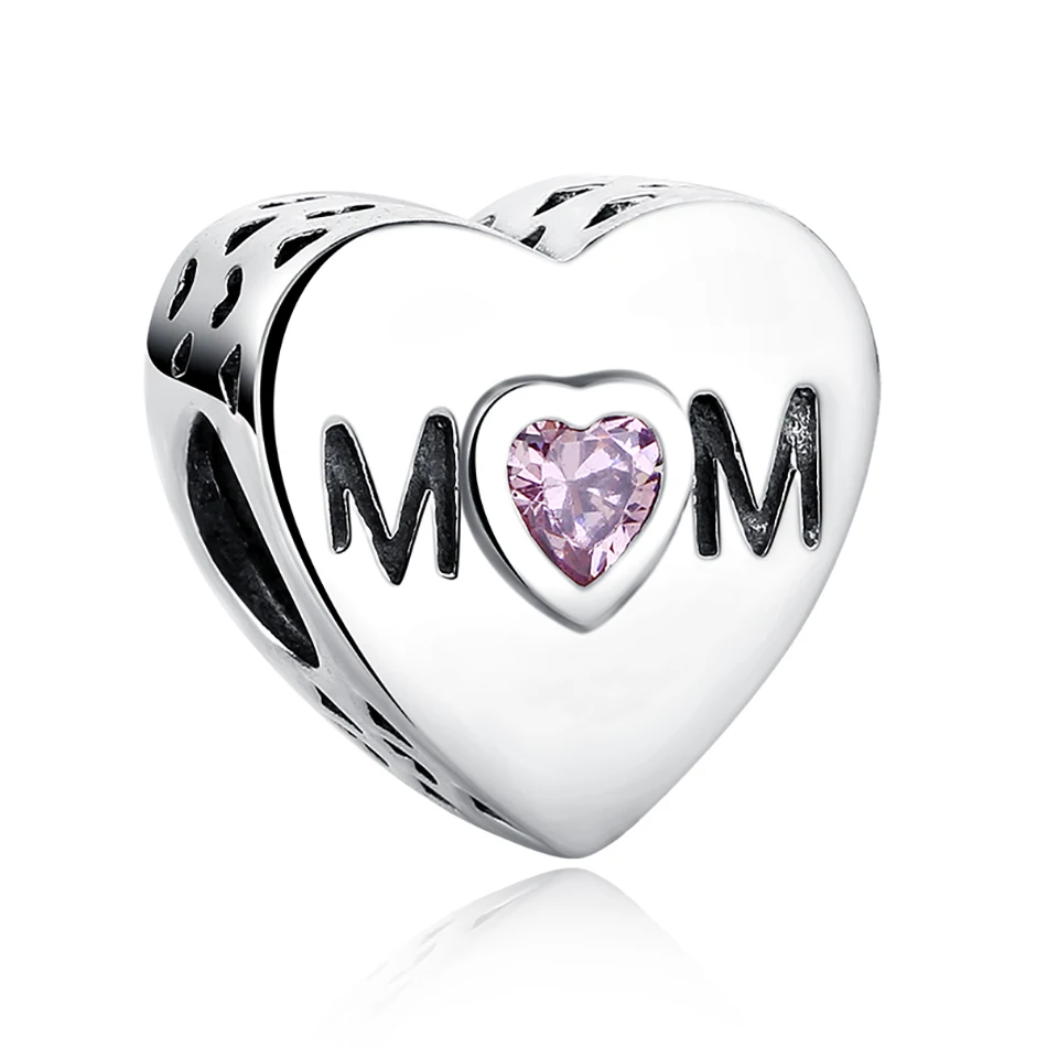 

Hot sales 925 Sterling Silver MOM Heart Charm beads Fit Original Fashion Charm Bracelet DIY Jewelry Making Mother's Day, Silver color