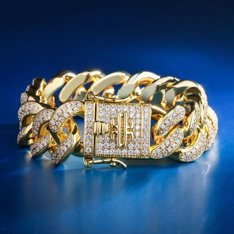 

KRKC&CO 18MM 9inch 14K Gold Iced Out Bracelet Cuban Bracelet Hip Hop Jewelry for amazon/ebay/wish online store Wholesale, N/a