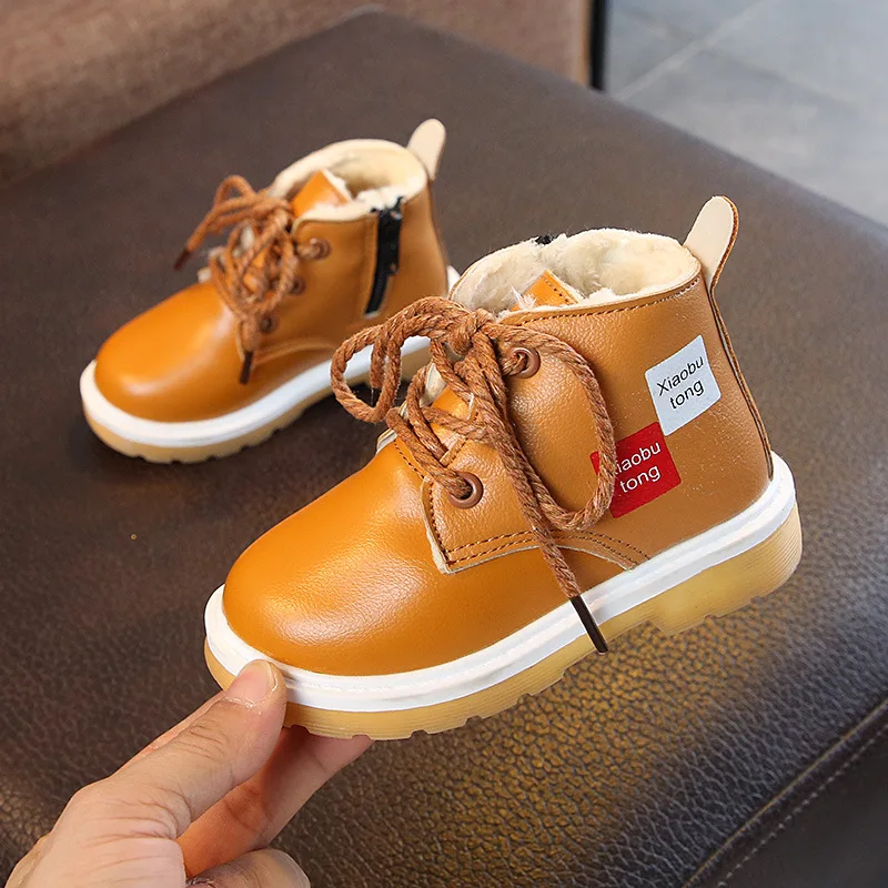 

Wholesale leather children rubber snow boots winter shoes, Brown/black/dark brown