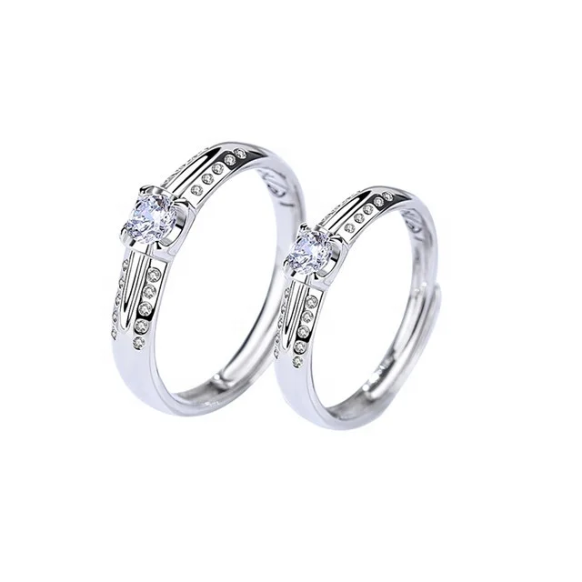 

Double Row Diamond-studded Opening Diamond Ring For Couple, White