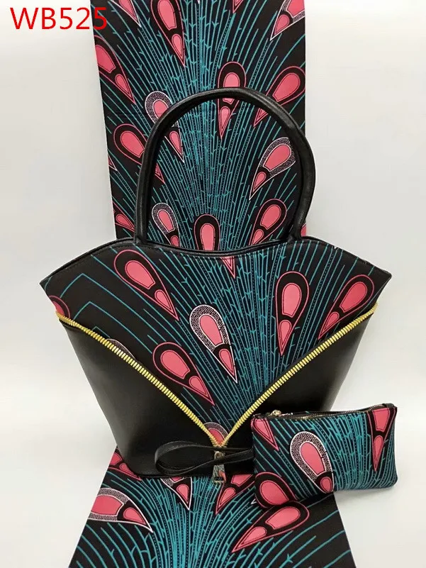 
2018 Good quality latest designer women bag african ankara wax 6 fabric purse women handbag sets 