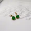 silver 925 gold plated earring Gemstone bezel set emerald green onyx drop earring