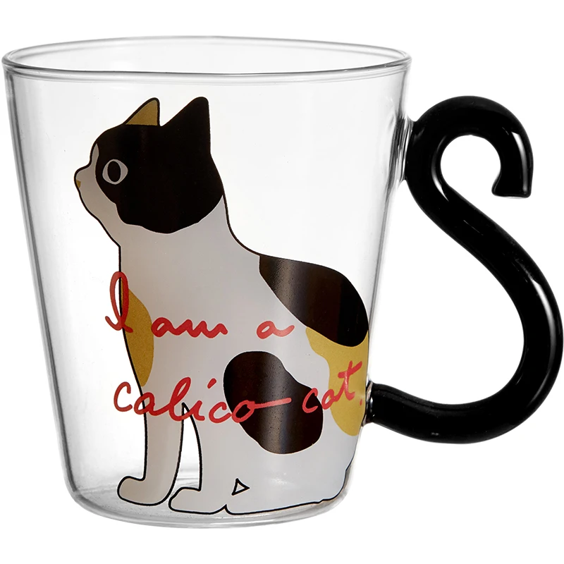 

Cute drinking glass cup cat shaped coffee mug with cat handle for water, coffee milk and tea, Clear