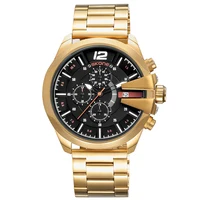 

Skone 7428 Luxury Brand Men's Watches Military Golden Black Stainless Steel Chronograph Quartz Calendar Clock Male Sports Watch