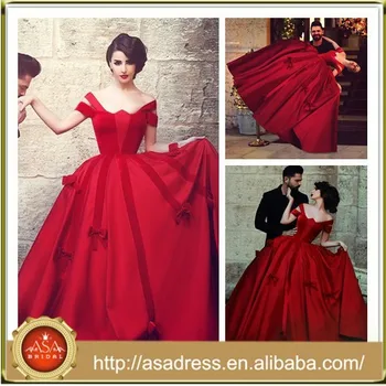 red off shoulder gown