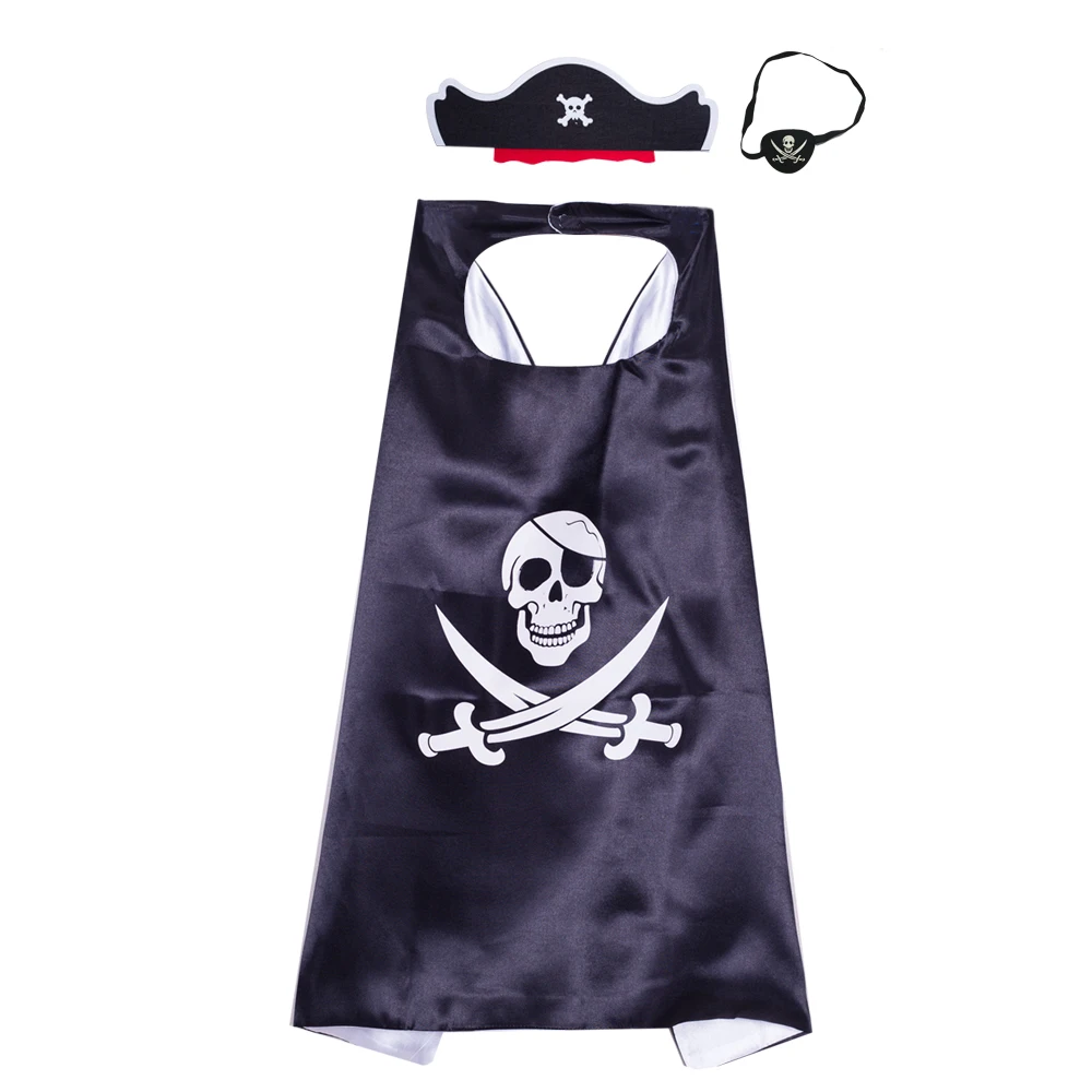 

PoeticExst wholesale custom black simple cosplay costume kids pirate master cape and hat, As pic