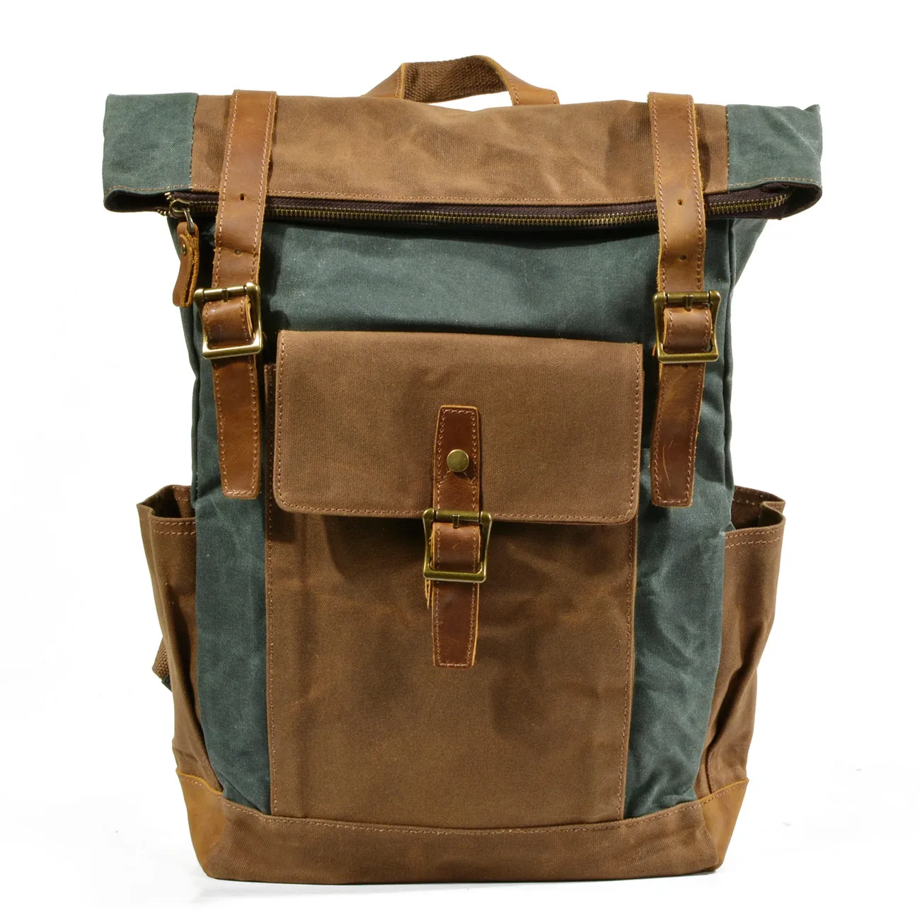 

Quality waterproof Leather wax Canvas backpack Laptop College Backpack, Lake green,gray,army green,brown