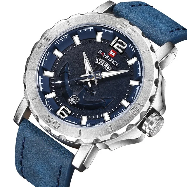 

Naviforce 9122 Watch Casual Genuine Leather Business Watches Men Wrist Luxury Quartz Waterproof Wristwatches Relogio Masculino, 5-color