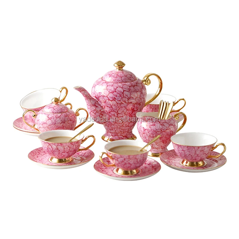 Bone China Tea Cup And Saucer Tea Pot Milk Pot Set For 6 Persons
