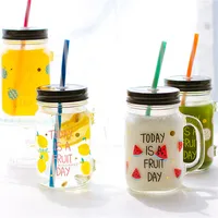 

380ml handle mason jar for coffee glass jar hot drinking jar with straw