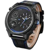 Watch Manufacturers Guangzhou Multi Time Zone Big Dial Men Genuine Leather Strap Luxury Quartz Watch